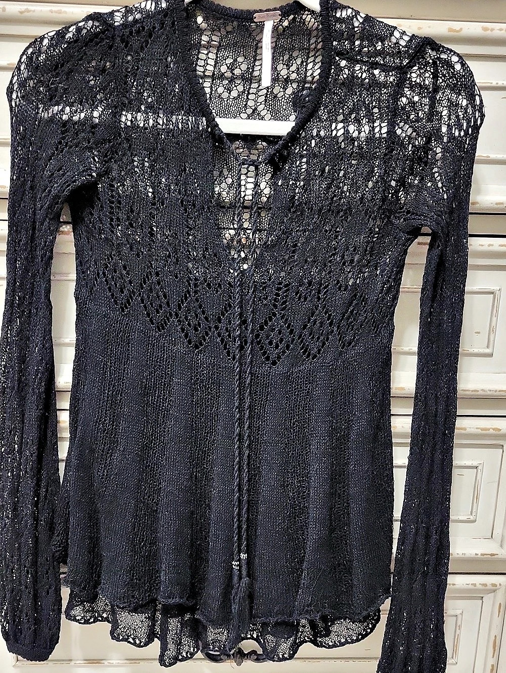 Free People Black Lace Long Sleeve Blouse Like New